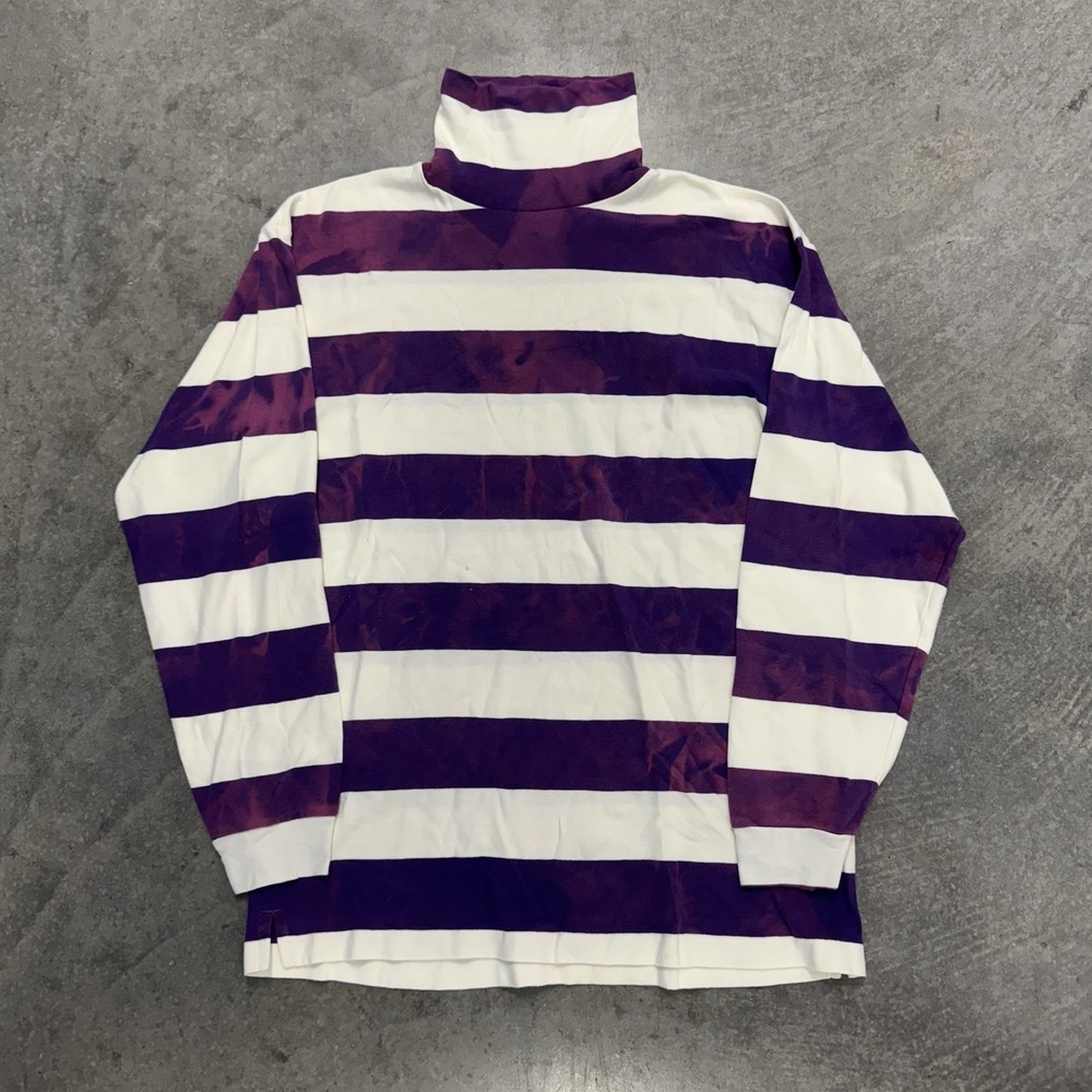 Women's 90's Gap Turtle Neck Purple White Striped Bleach Faded 100% Cotton XL